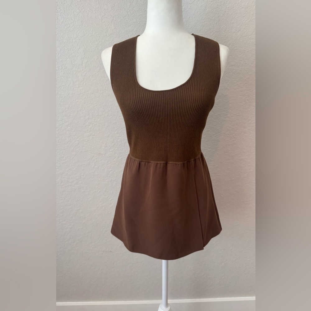 Theory Scoop Neck Ribbed Combo Tank‎ Cedar Women's Size S K